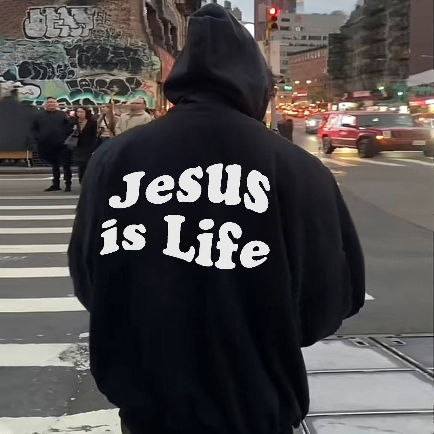 Jesus Is Life Cotton Drawstring Hoodie
