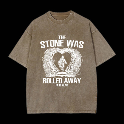 The Stone Was Rolling Away Christian Washed T-Shirt