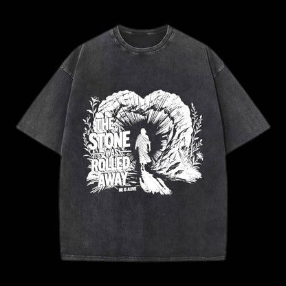 The Stone Was Rolled Away Christian Washed T-Shirt