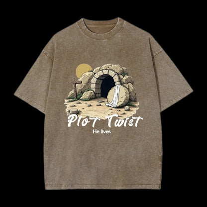 Plot Twist He lives Christian Washed T-Shirt