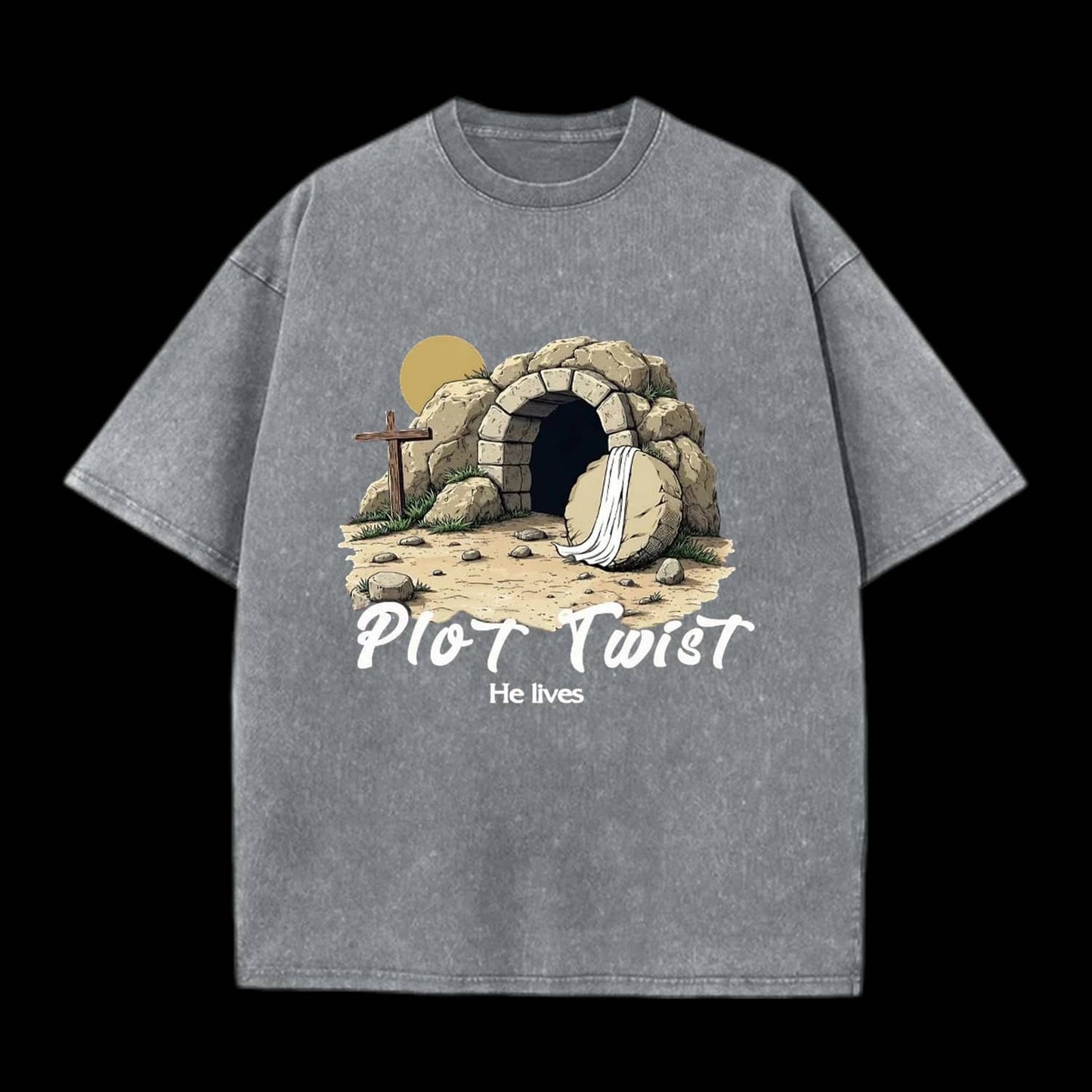 Plot Twist He lives Christian Washed T-Shirt