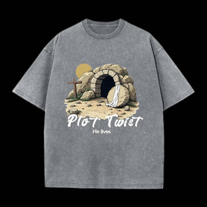 Plot Twist He lives Christian Washed T-Shirt