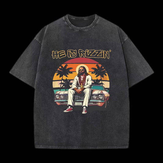 He is Rizzin' Washed Christian T-shirt