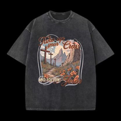 Take Up Your Cross Christian Washed T-Shirt