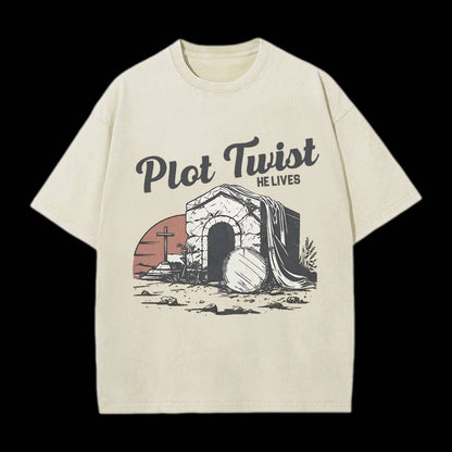 Plot Twist He lives Christian Washed T-Shirt