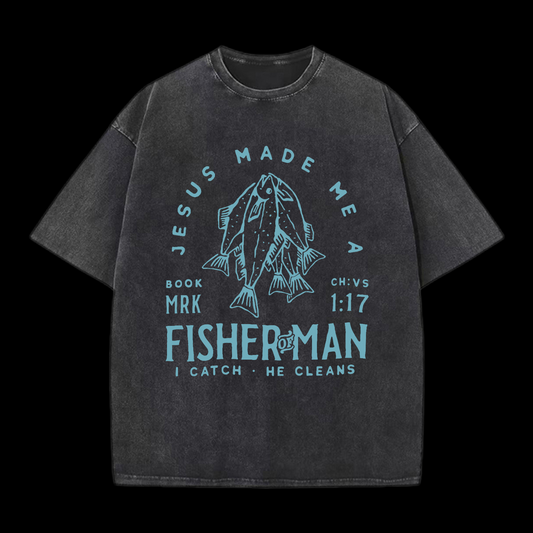 Jesus Made Me A Fisher Of Man Washed T-Shirt