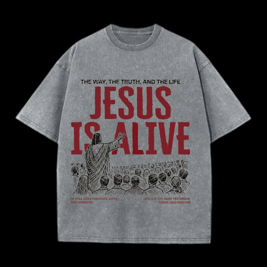 JESUS IS ALIVE CHRISTIAN WASHED T-SHIRT