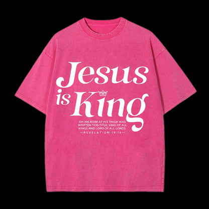 JESUS IS KING CHRISTIAN WASHED T-SHIRT