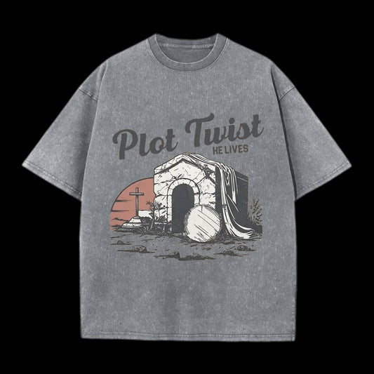 Plot Twist He lives Christian Washed T-Shirt