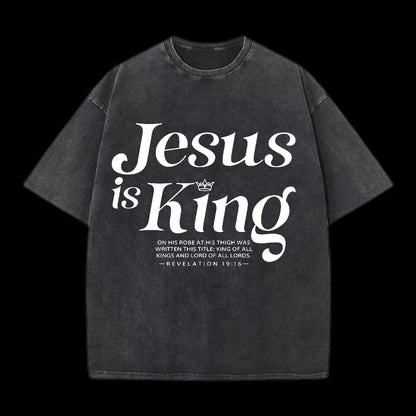 JESUS IS KING CHRISTIAN WASHED T-SHIRT