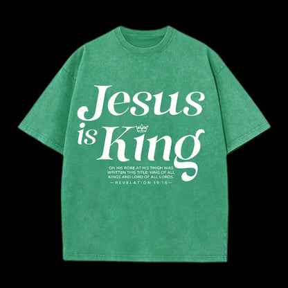 JESUS IS KING CHRISTIAN WASHED T-SHIRT