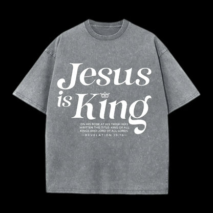 JESUS IS KING CHRISTIAN WASHED T-SHIRT
