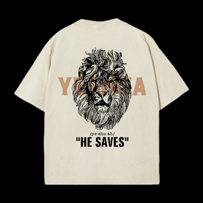 Yeshua He Saves Lion Christian tee