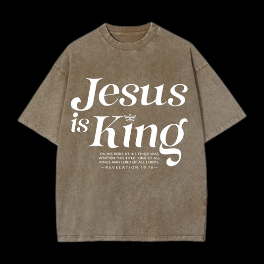 JESUS IS KING CHRISTIAN WASHED T-SHIRT