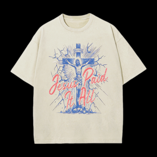 Jesus Paid It All Christian Washed T-Shirt