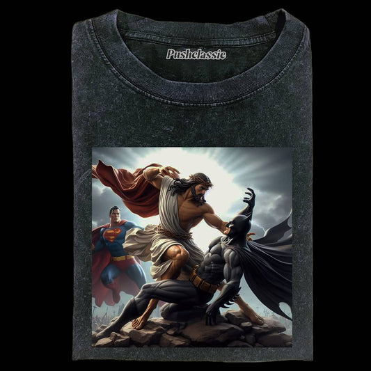 THE JESUS AND SUPERMAN WASHED T-SHIRT