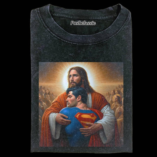 THE JESUS AND SUPERMAN WASHED T-SHIRT