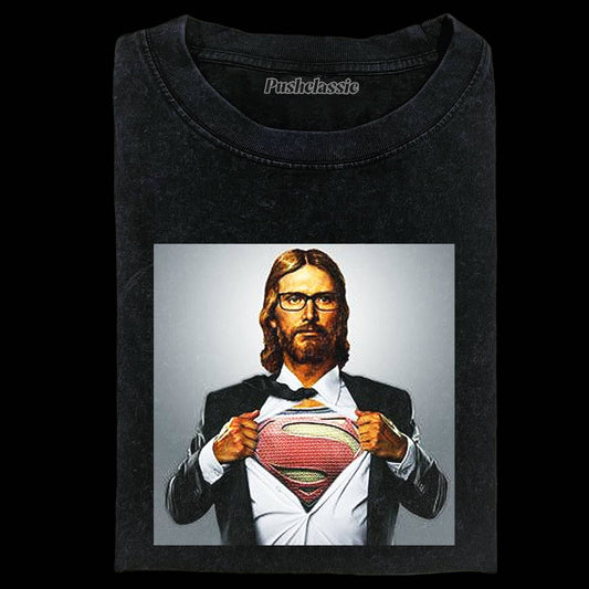 THE JESUS AND SUPERMAN WASHED T-SHIRT