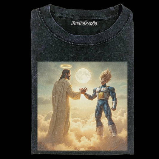 THE JESUS AND VEGETA WASHED T-SHEIRT