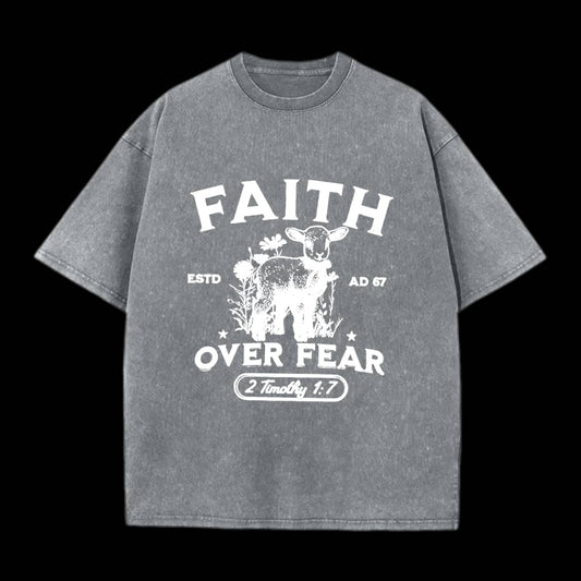 Faith Over Fear Christian Washed T-Shirt