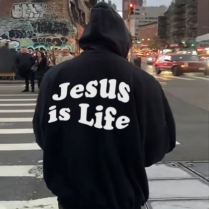 Jesus Is Life Cotton Drawstring Hoodie